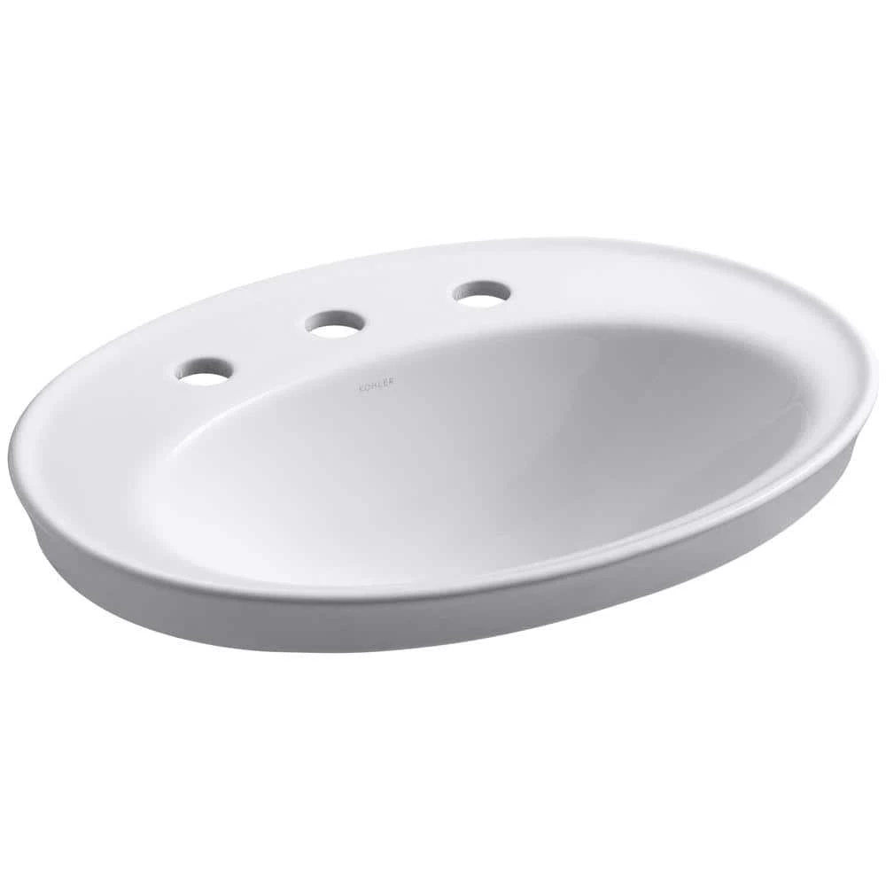 KOHLER Serif Ceramic Drop-In Bathroom Sink in White with Overflow Drain 3 KOHLER Serif Ceramic Drop-In Bathroom Sink in White with Overflow Drain