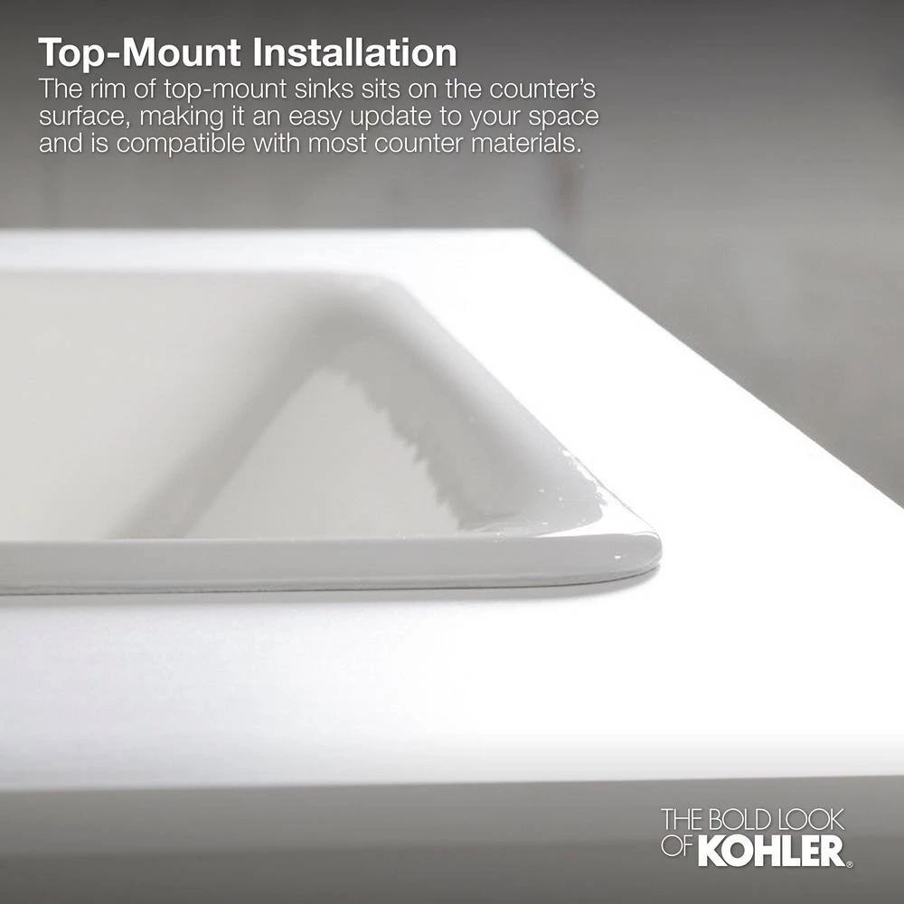 KOHLER Serif Ceramic Drop-In Bathroom Sink in White with Overflow Drain 15 KOHLER Serif Ceramic Drop-In Bathroom Sink in White with Overflow Drain - Image 13