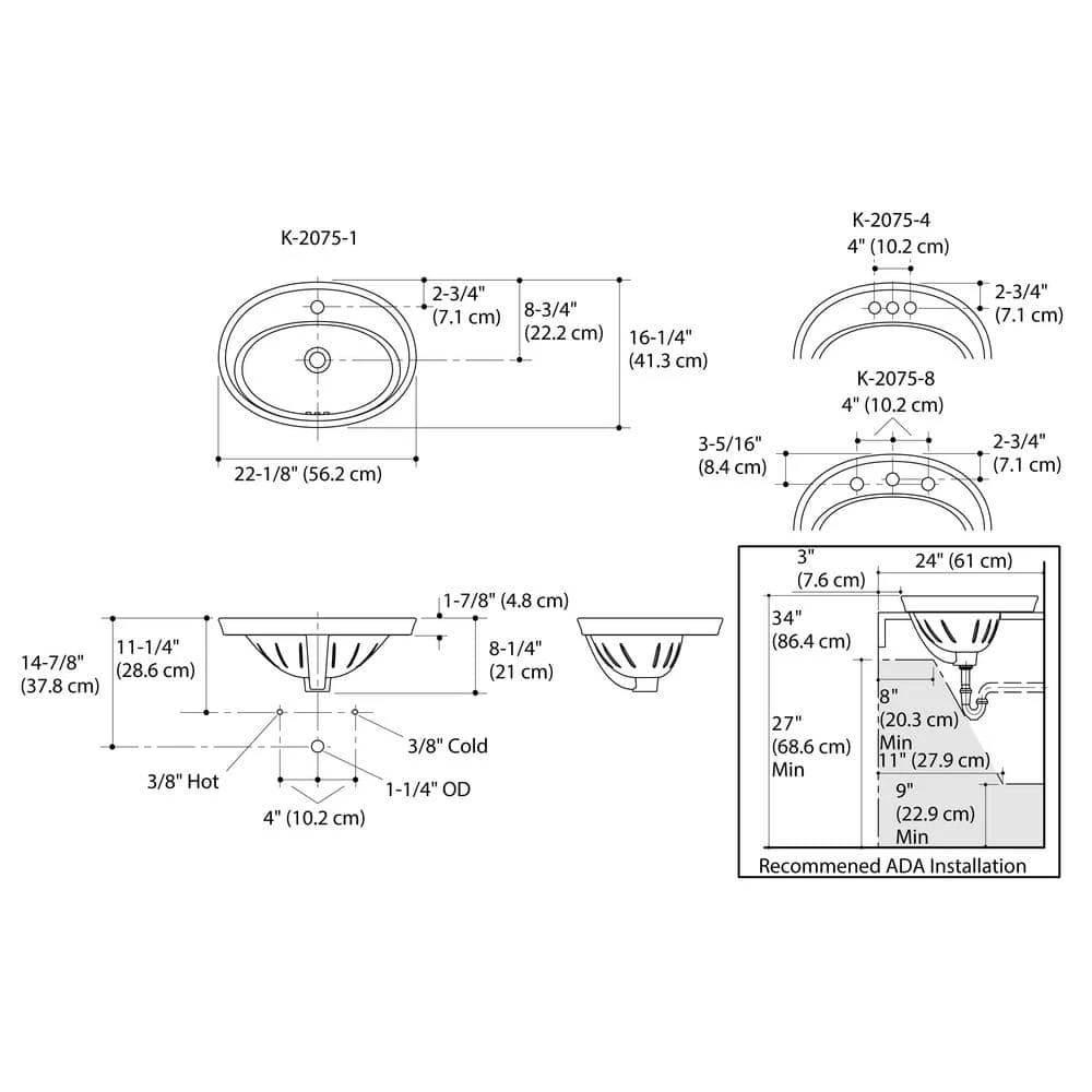 KOHLER Serif Ceramic Drop-In Bathroom Sink in White with Overflow Drain 4 KOHLER Serif Ceramic Drop-In Bathroom Sink in White with Overflow Drain - Image 2