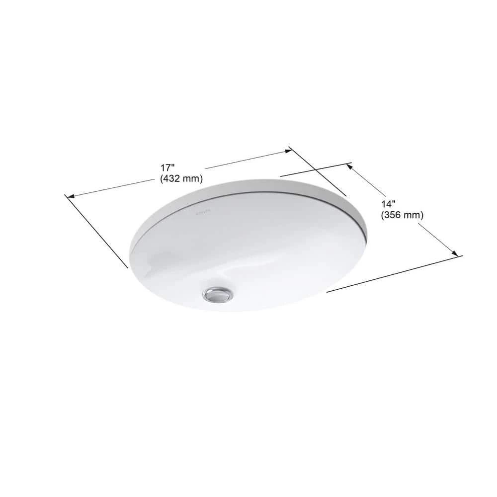KOHLER Caxton 16-1/4 in. Oval Vitreous China Undermount Bathroom Sink in White with Overflow Drain 6 KOHLER Caxton 16-1/4 in. Oval Vitreous China Undermount Bathroom Sink in White with Overflow Drain - Image 4