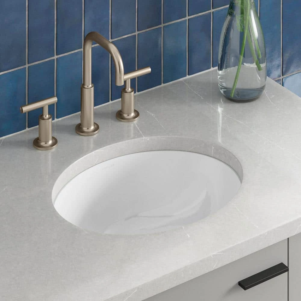 KOHLER Caxton 16-1/4 in. Oval Vitreous China Undermount Bathroom Sink in White with Overflow Drain 7 KOHLER Caxton 16-1/4 in. Oval Vitreous China Undermount Bathroom Sink in White with Overflow Drain - Image 5