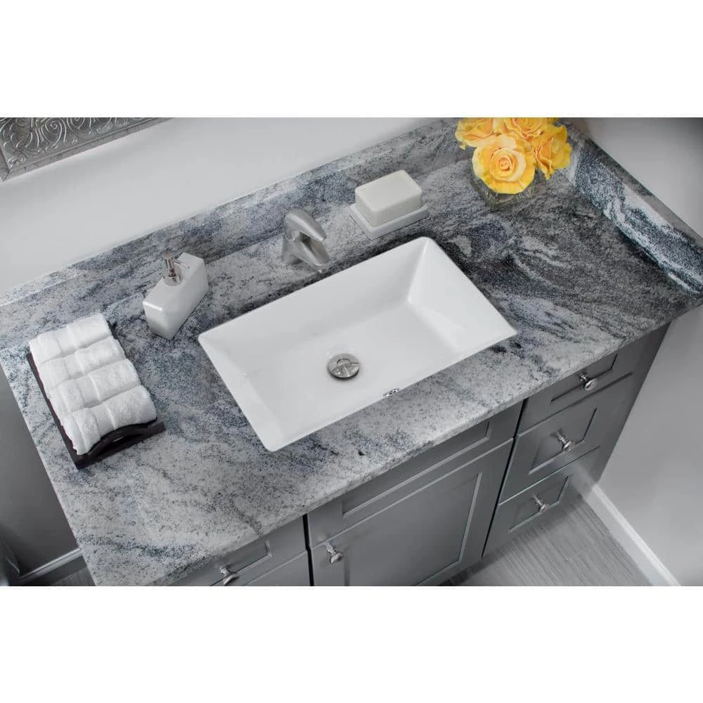 IPT Sink Company Rectangular Glazed Ceramic Undermount Bathroom Vanity Sink in White 4 IPT Sink Company Rectangular Glazed Ceramic Undermount Bathroom Vanity Sink in White - Image 2