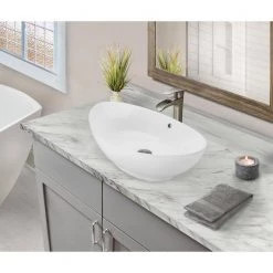 IPT Sink Company 22-5/8 in. x 15 in. Oval Bathroom Ceramic Vessel Sink with Waterfall Faucet in Brushed Nickel -Bathroom Sinks Sales white ipt sink company vessel sinks iptvs6002p29tbn 31 1000