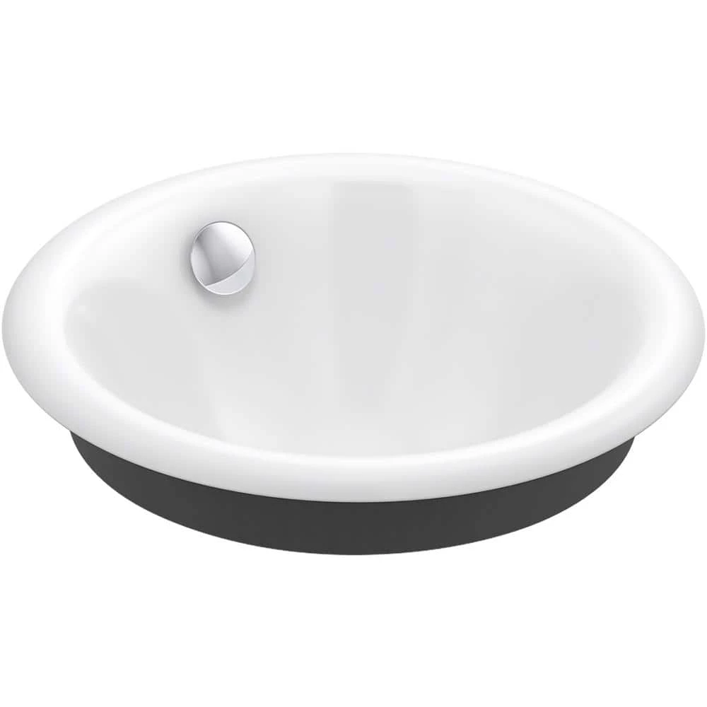 Iron Plains Round Vessel/Drop-In/Under-Mount Cast Iron Bathroom Sink in White with Iron Black Painted Underside 3 Iron Plains Round Vessel/Drop-In/Under-Mount Cast Iron Bathroom Sink in White with Iron Black Painted Underside