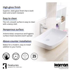 Karran Valera 24 in. Vitreous China Rectangular Vessel Bathroom Sink in White -Bathroom Sinks Sales white karran vessel sinks vc 504 wh 1d 1000