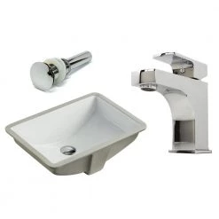 Kingsman Hardware 21-1/2 in. Rectangle Undermount Vitreous Glazed Ceramic Sink with Polished Chrome Bathroom Faucet /Pop-up Drain Combo