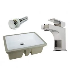 Kingsman Hardware 22-1/8 in. Rectangle Undermount Vitreous Glazed Ceramic Sink with Polished Chrome Bathroom Faucet /Pop-up Drain Combo