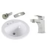 Kingsman Hardware 19 in. Round Top Mount / Self Rimming / Drop in Ceramic Sink with Brushed Nickel Bathroom Faucet /Pop-up Drain Combo -Bathroom Sinks Sales white kingsman hardware undermount bathroom sinks tt1922p anna bn 64 1000