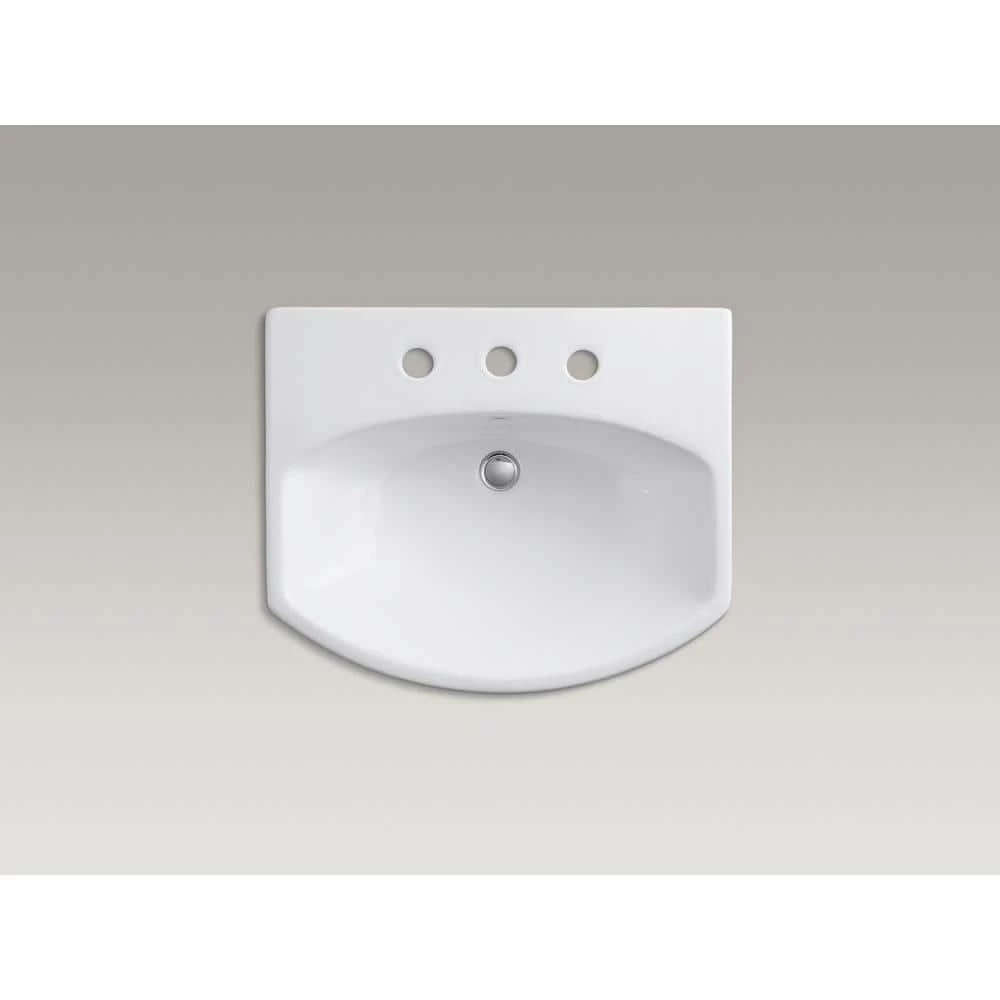 KOHLER Cimarron 8 in. Widespread Vitreous China Pedestal Combo Bathroom Sink in White with Overflow Drain 6 KOHLER Cimarron 8 in. Widespread Vitreous China Pedestal Combo Bathroom Sink in White with Overflow Drain - Image 4