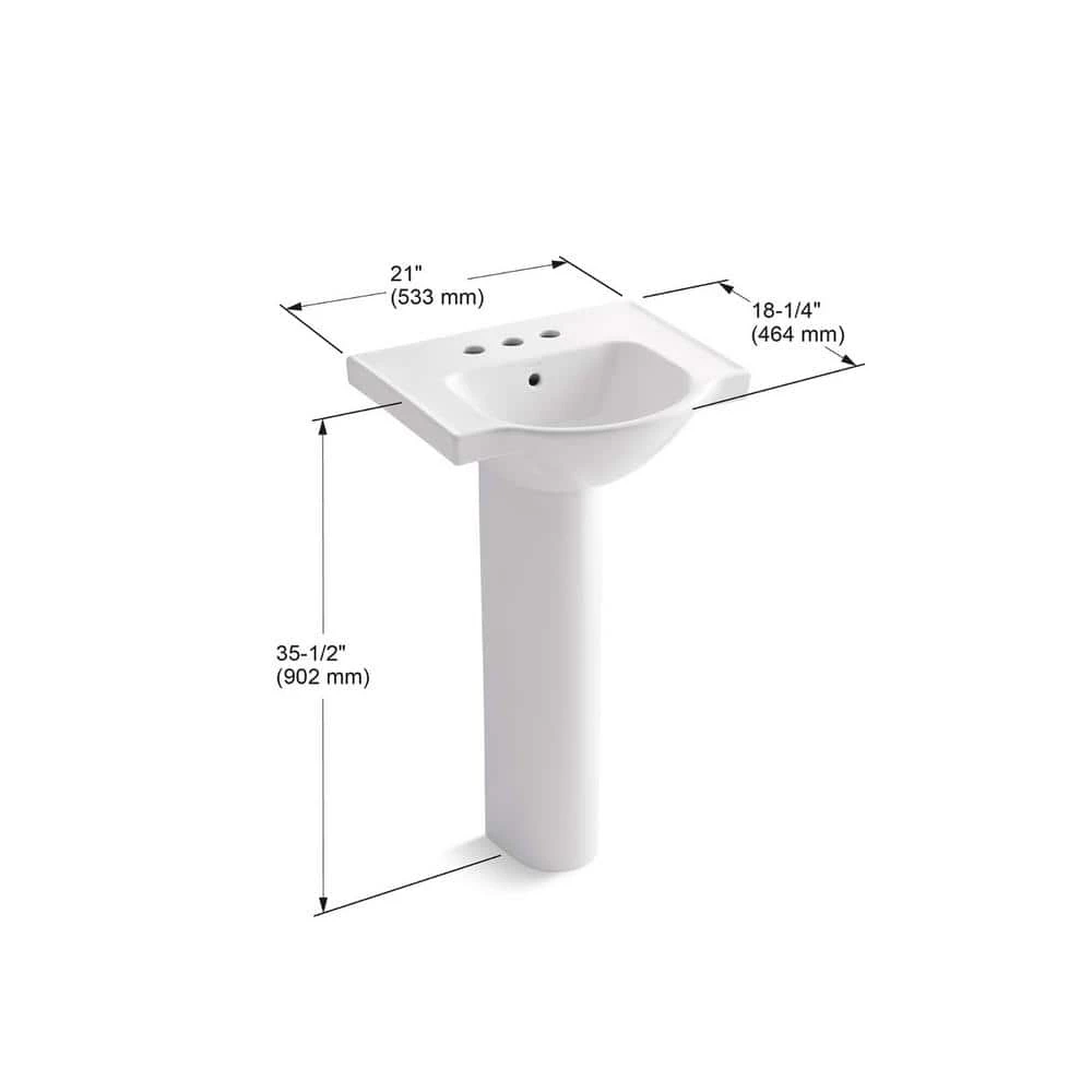 KOHLER Veer 21 in. Vitreous China Pedestal Combo Bathroom Sink in White with Overflow Drain 9 KOHLER Veer 21 in. Vitreous China Pedestal Combo Bathroom Sink in White with Overflow Drain - Image 7