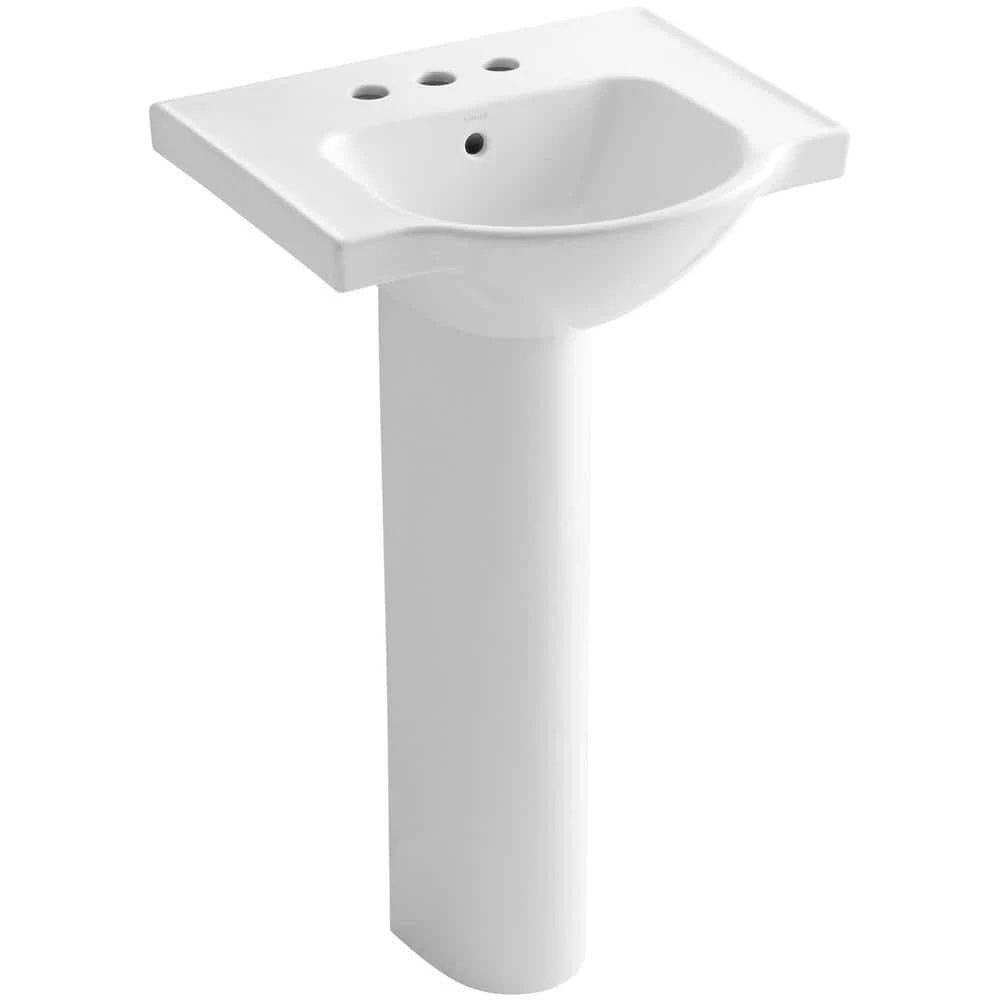 KOHLER Veer 21 in. Vitreous China Pedestal Combo Bathroom Sink in White with Overflow Drain 4 KOHLER Veer 21 in. Vitreous China Pedestal Combo Bathroom Sink in White with Overflow Drain - Image 2