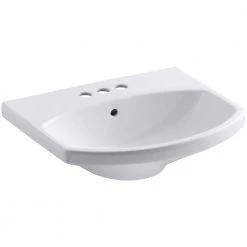 KOHLER Elmbrook 7.6875 in. Pedestal Sink Basin in White with 4 in. Centerset Faucet Holes -Bathroom Sinks Sales white kohler pedestal sinks k r5337 4 0 e1 1000