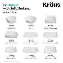 KRAUS Natura Square Solid Surface Semi-Recessed Sink Basin in White -Bathroom Sinks Sales white kraus drop in bathroom sinks ksr 9mw c3 1000