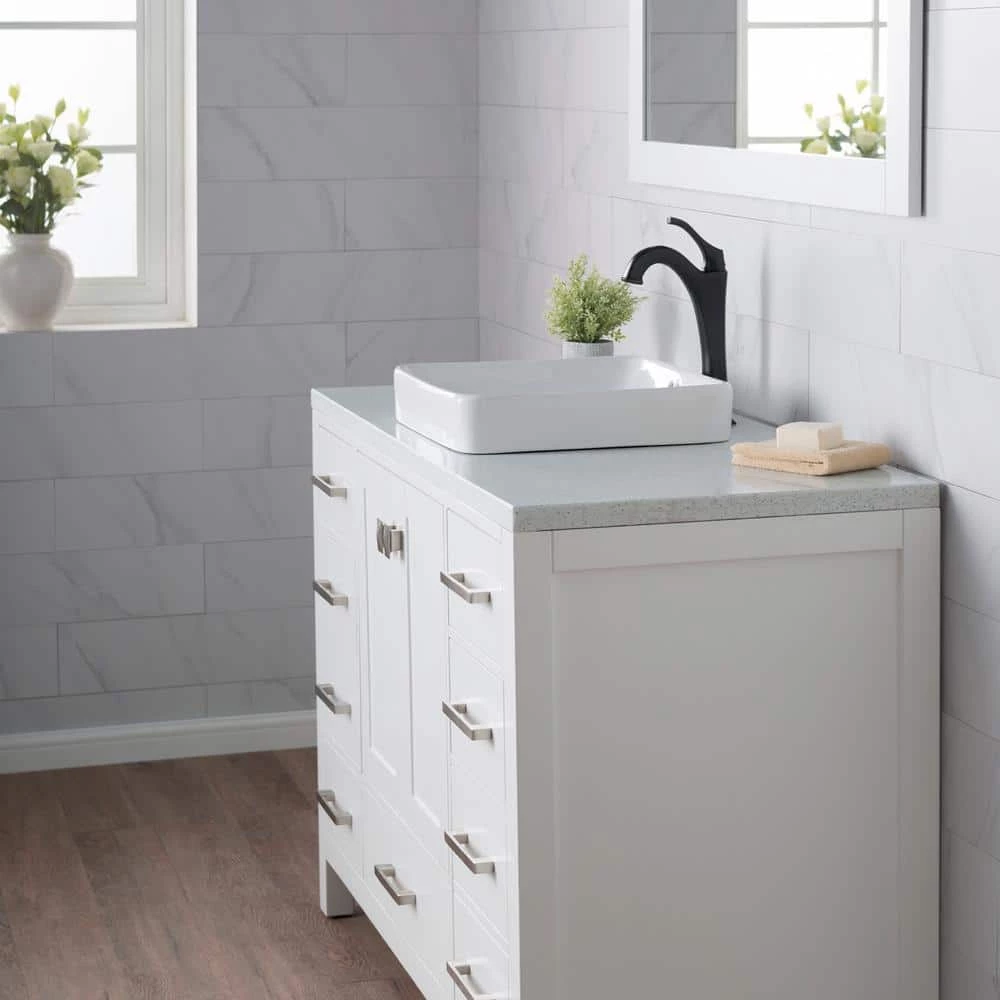 KRAUS Elavo Series Square Ceramic Semi-Recessed Bathroom Sink in White with Overflow 6 KRAUS Elavo Series Square Ceramic Semi-Recessed Bathroom Sink in White with Overflow - Image 4