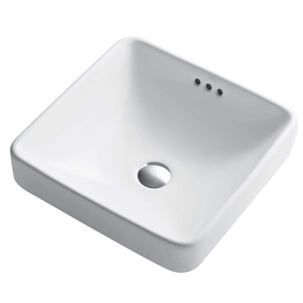 KRAUS Elavo Series Square Ceramic Semi-Recessed Bathroom Sink in White with Overflow 11 KRAUS Elavo Series Square Ceramic Semi-Recessed Bathroom Sink in White with Overflow - Image 9