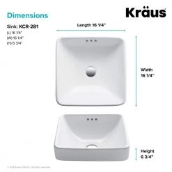 KRAUS Elavo Square Porcelain Ceramic Semi-Recessed Vessel White Bathroom Sink with Overflow, 16-1/2 in. (2-Pack) -Bathroom Sinks Sales white kraus vessel sinks kcr 281 2pk 1d 1000