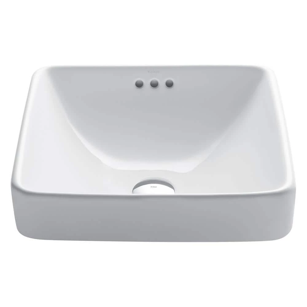 KRAUS Elavo Series Square Ceramic Semi-Recessed Bathroom Sink in White with Overflow 3 KRAUS Elavo Series Square Ceramic Semi-Recessed Bathroom Sink in White with Overflow