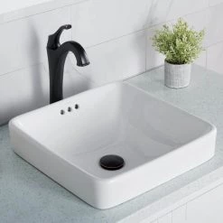 KRAUS Elavo Series Square Ceramic Semi-Recessed Bathroom Sink in White with Overflow 18 KRAUS Elavo Series Square Ceramic Semi-Recessed Bathroom Sink in White with Overflow -Bathroom Sinks Sales white kraus vessel sinks kcr 281 a0 1000