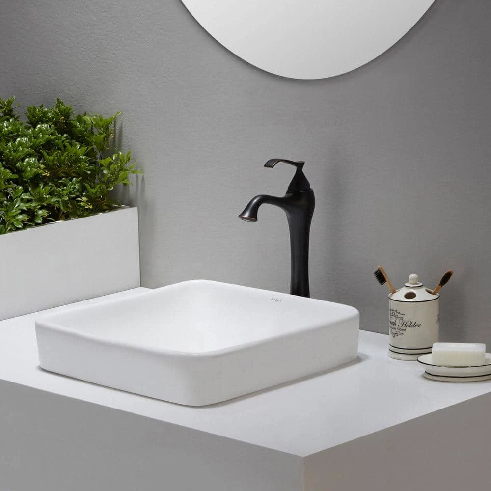 KRAUS Elavo Series Square Ceramic Semi-Recessed Bathroom Sink in White with Overflow 15 KRAUS Elavo Series Square Ceramic Semi-Recessed Bathroom Sink in White with Overflow - Image 13