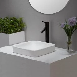 KRAUS Elavo Series Square Ceramic Semi-Recessed Bathroom Sink in White with Overflow 26 KRAUS Elavo Series Square Ceramic Semi-Recessed Bathroom Sink in White with Overflow -Bathroom Sinks Sales white kraus vessel sinks kcr 281 fa 1000