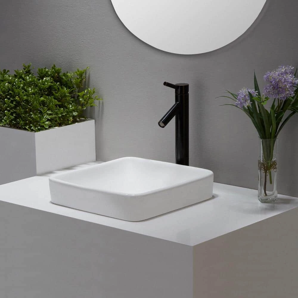 KRAUS Elavo Series Square Ceramic Semi-Recessed Bathroom Sink in White with Overflow 13 KRAUS Elavo Series Square Ceramic Semi-Recessed Bathroom Sink in White with Overflow - Image 11