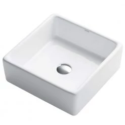 KRAUS Square Ceramic Vessel Bathroom Sink in White -Bathroom Sinks Sales white kraus vessel sinks kcv 120 1f 1000