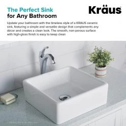 KRAUS Square Ceramic Vessel Bathroom Sink in White -Bathroom Sinks Sales white kraus vessel sinks kcv 120 77 1000