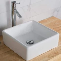 KRAUS Square Ceramic Vessel Bathroom Sink in White -Bathroom Sinks Sales white kraus vessel sinks kcv 120 a0 1000