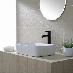 KRAUS Rectangular Ceramic Vessel Bathroom Sink in White -Bathroom Sinks Sales white kraus vessel sinks kcv 121 44 1000