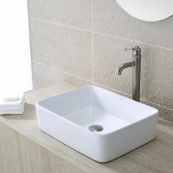 KRAUS Rectangular Ceramic Vessel Bathroom Sink in White -Bathroom Sinks Sales white kraus vessel sinks kcv 121 76 1000