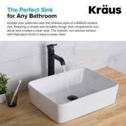 KRAUS Rectangular Ceramic Vessel Bathroom Sink in White -Bathroom Sinks Sales white kraus vessel sinks kcv 121 77 1000