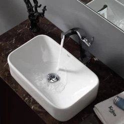 KRAUS Soft Rectangular Ceramic Vessel Bathroom Sink in White -Bathroom Sinks Sales white kraus vessel sinks kcv 122 fa 1000