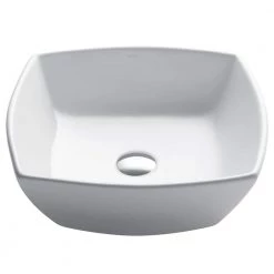 KRAUS Elavo Flared Square Ceramic Vessel Bathroom Sink in White