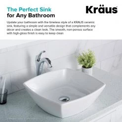 KRAUS Elavo Flared Square Ceramic Vessel Bathroom Sink in White -Bathroom Sinks Sales white kraus vessel sinks kcv 126 77 1000