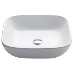 KRAUS Elavo Soft Square Ceramic Vessel Bathroom Sink in White