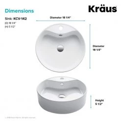 KRAUS Round Ceramic Vessel Bathroom Sink with Overflow in White -Bathroom Sinks Sales white kraus vessel sinks kcv 142 66 1000