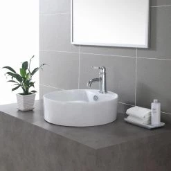 KRAUS Round Ceramic Vessel Bathroom Sink with Overflow in White -Bathroom Sinks Sales white kraus vessel sinks kcv 142 d4 1000