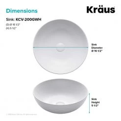 KRAUS Viva 16-1/2 in. Round Porcelain Ceramic Vessel Sink in White 20 KRAUS Viva 16-1/2 in. Round Porcelain Ceramic Vessel Sink in White -Bathroom Sinks Sales white kraus vessel sinks kcv 200gwh 1d 1000