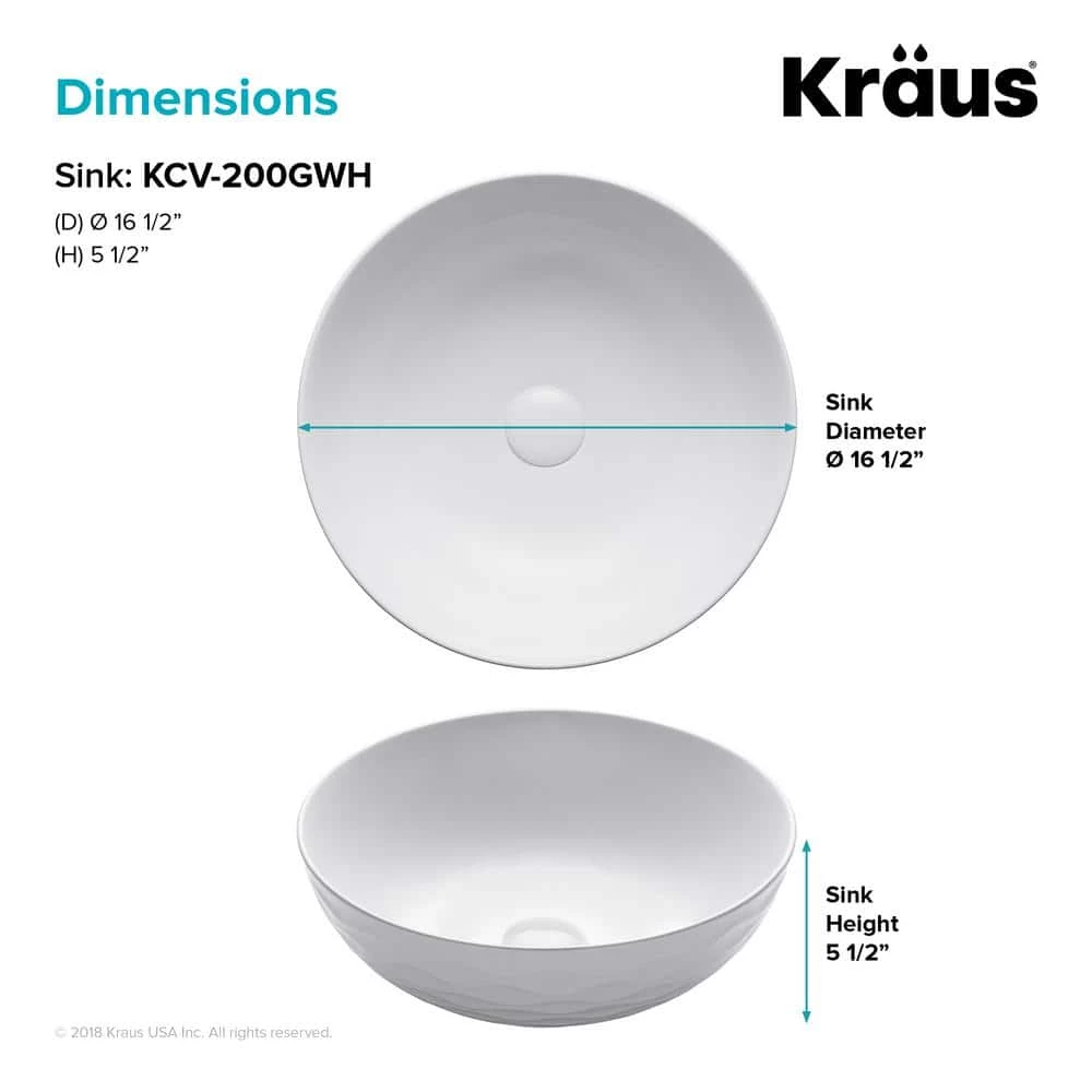 KRAUS Viva 16-1/2 in. Round Porcelain Ceramic Vessel Sink in White 7 KRAUS Viva 16-1/2 in. Round Porcelain Ceramic Vessel Sink in White - Image 5