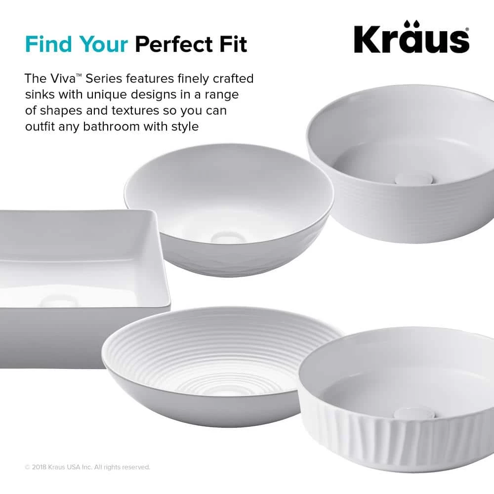 KRAUS Viva 16-1/2 in. Round Porcelain Ceramic Vessel Sink in White 11 KRAUS Viva 16-1/2 in. Round Porcelain Ceramic Vessel Sink in White - Image 9