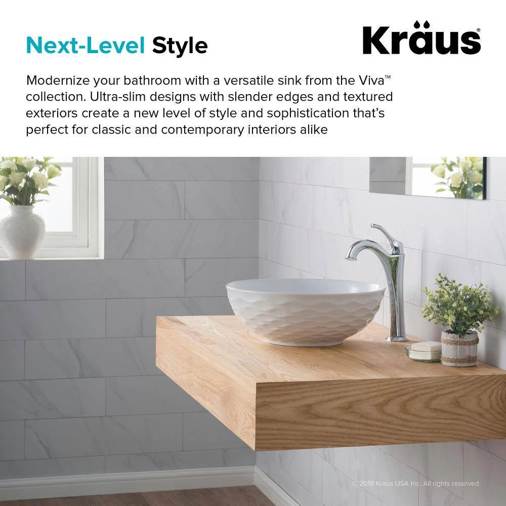 KRAUS Viva 16-1/2 in. Round Porcelain Ceramic Vessel Sink in White 9 KRAUS Viva 16-1/2 in. Round Porcelain Ceramic Vessel Sink in White - Image 7