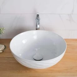 KRAUS Viva 16-1/2 in. Round Porcelain Ceramic Vessel Sink in White 28 KRAUS Viva 16-1/2 in. Round Porcelain Ceramic Vessel Sink in White -Bathroom Sinks Sales white kraus vessel sinks kcv 200gwh d4 1000