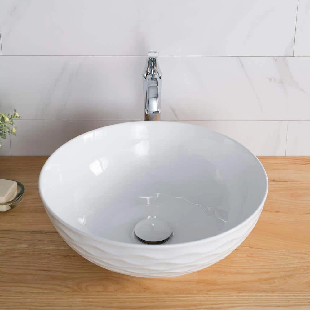 KRAUS Viva 16-1/2 in. Round Porcelain Ceramic Vessel Sink in White 15 KRAUS Viva 16-1/2 in. Round Porcelain Ceramic Vessel Sink in White - Image 13