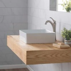 KRAUS Viva 15-5/8 in. Square Porcelain Ceramic Vessel Sink in White -Bathroom Sinks Sales white kraus vessel sinks kcv 202gwh 1d 1000