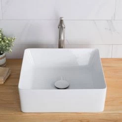 KRAUS Viva 15-5/8 in. Square Porcelain Ceramic Vessel Sink in White -Bathroom Sinks Sales white kraus vessel sinks kcv 202gwh 76 1000