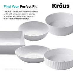 KRAUS Viva 16-1/2 in. Round Porcelain Ceramic Vessel Sink in White -Bathroom Sinks Sales white kraus vessel sinks kcv 203gwh 1f 1000