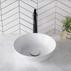KRAUS Viva 13 in. Round Porcelain Ceramic Vessel Sink in White -Bathroom Sinks Sales white kraus vessel sinks kcv 204gwh 76 1000
