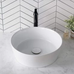 KRAUS Viva 15-3/4 in. Round Porcelain Ceramic Vessel Sink in White 26 KRAUS Viva 15-3/4 in. Round Porcelain Ceramic Vessel Sink in White -Bathroom Sinks Sales white kraus vessel sinks kcv 205gwh 76 1000