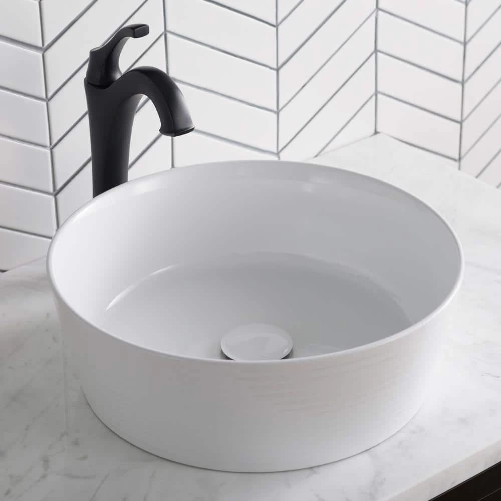 KRAUS Viva 15-3/4 in. Round Porcelain Ceramic Vessel Sink in White 4 KRAUS Viva 15-3/4 in. Round Porcelain Ceramic Vessel Sink in White - Image 2