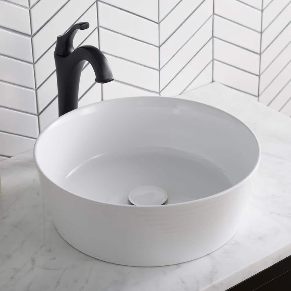 KRAUS Viva 15-3/4 in. Round Porcelain Ceramic Vessel Sink in White 13 KRAUS Viva 15-3/4 in. Round Porcelain Ceramic Vessel Sink in White - Image 11